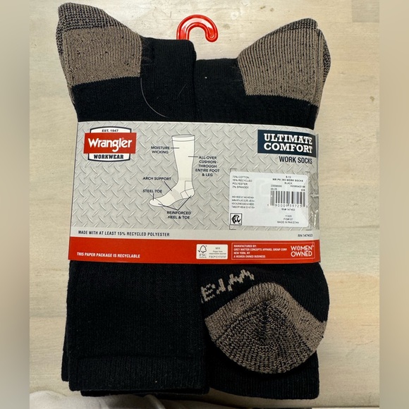 Wrangler 6 Pack Crew Ultimate Comfort Mens Size 6-12 Work Socks - Picture 2 of 5